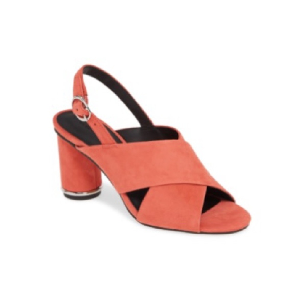 NWT & Box Rebecca Minkoff Aaiden Suede Slingback Sandal Grapefruit Size 8